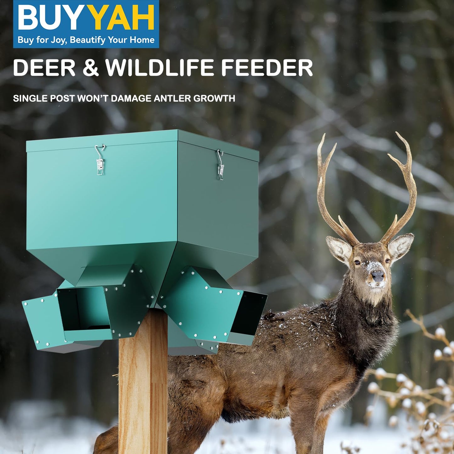 Gravity Feeder, 150lb Large Capacity Gravity-Fed Deer Feeder, Game Hunting Feeder, Deer and Wildlife Feeder, Protein 4 Feed Head, Green