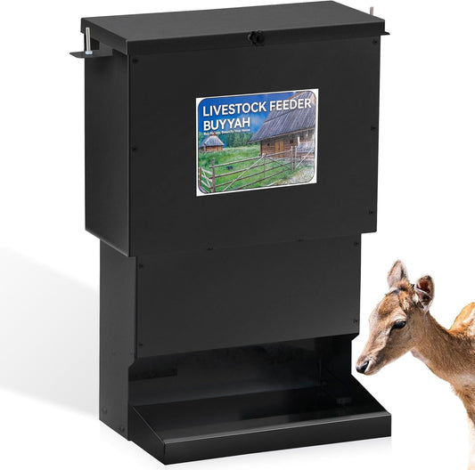 50lbs Deer Feeder, Heavy Duty Metal Tree Protein Feeder, Weatherproof Gravity Feeder Automatic Dispenser Feeds Protein & Corn for Deers and Wildlife