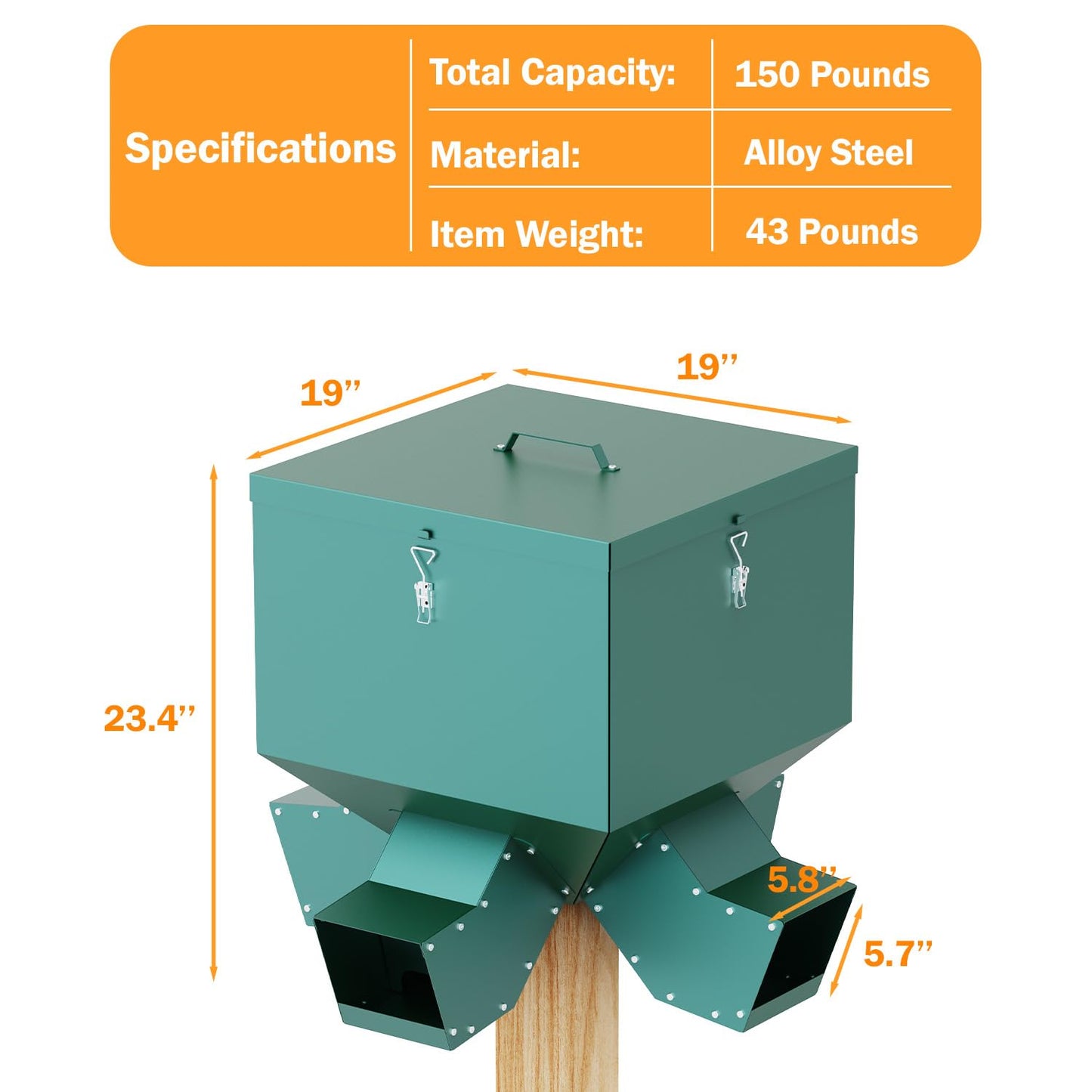 Gravity Feeder, 150lb Large Capacity Gravity-Fed Deer Feeder, Game Hunting Feeder, Deer and Wildlife Feeder, Protein 4 Feed Head, Green
