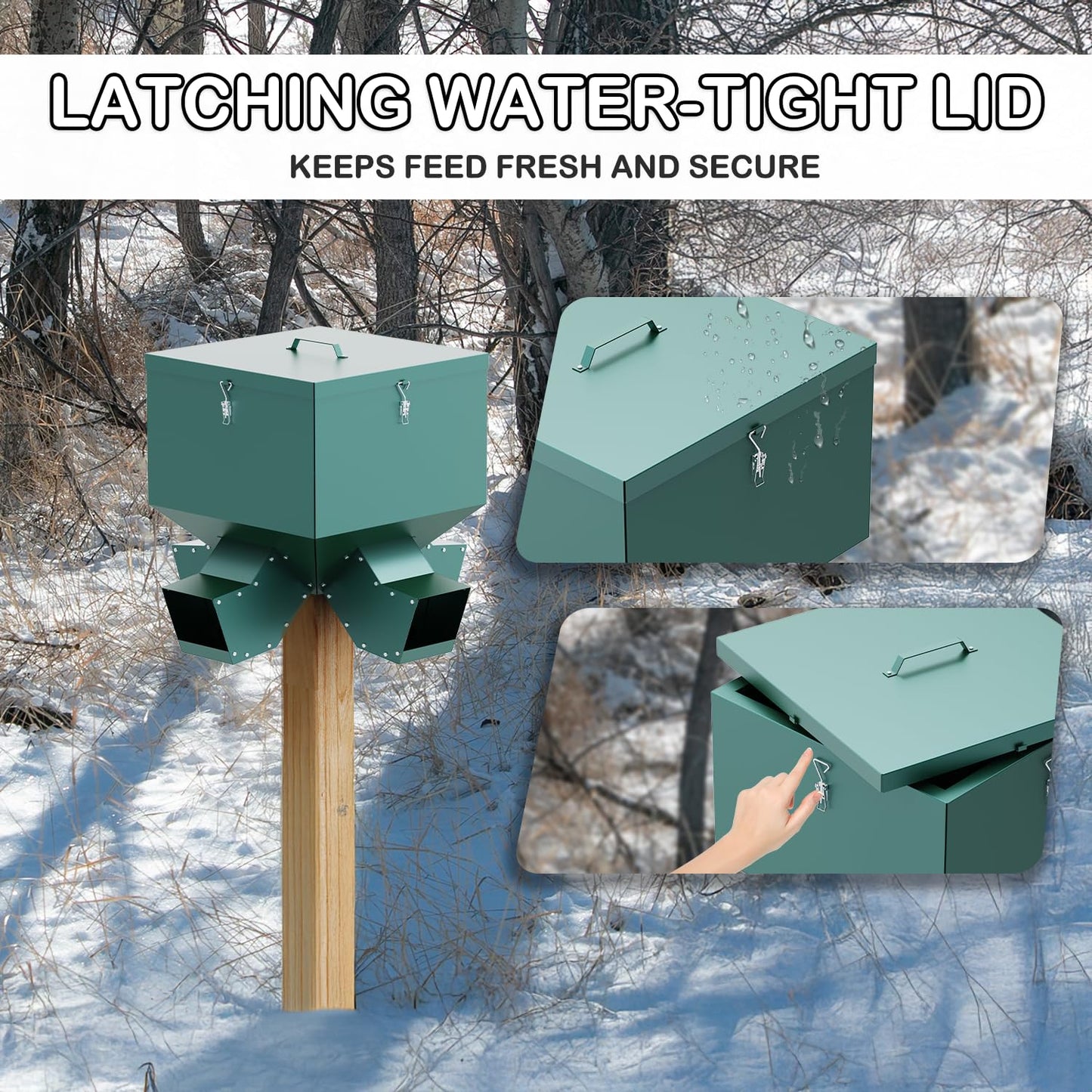Gravity Feeder, 150lb Large Capacity Gravity-Fed Deer Feeder, Game Hunting Feeder, Deer and Wildlife Feeder, Protein 4 Feed Head, Green