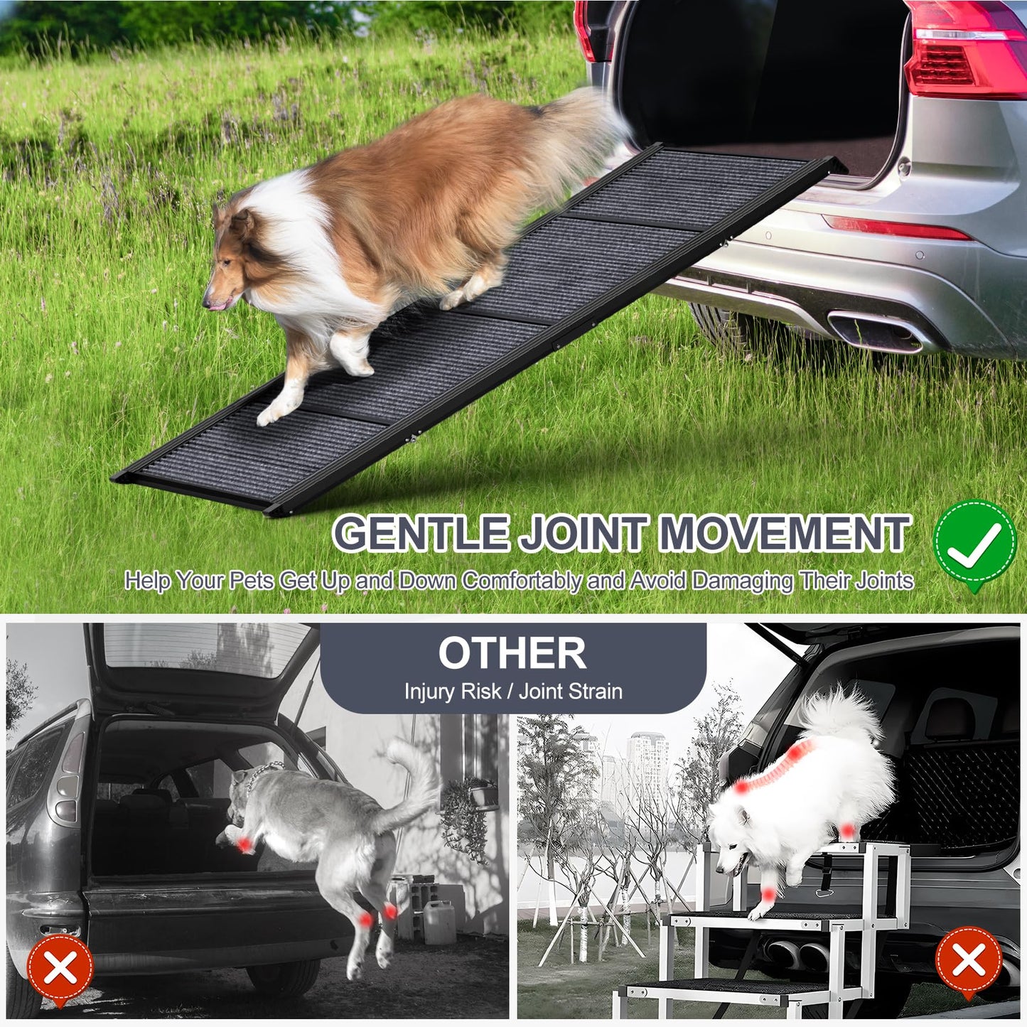 Dog Ramp for Car, 63" Long & 17" Wide Folding Portable Pet Stair Ramp with Non-Slip Rug Surface, Extra Wide Dog Steps for Medium & Large Dogs Up to 250LBS Enter a Car, SUV & Truck