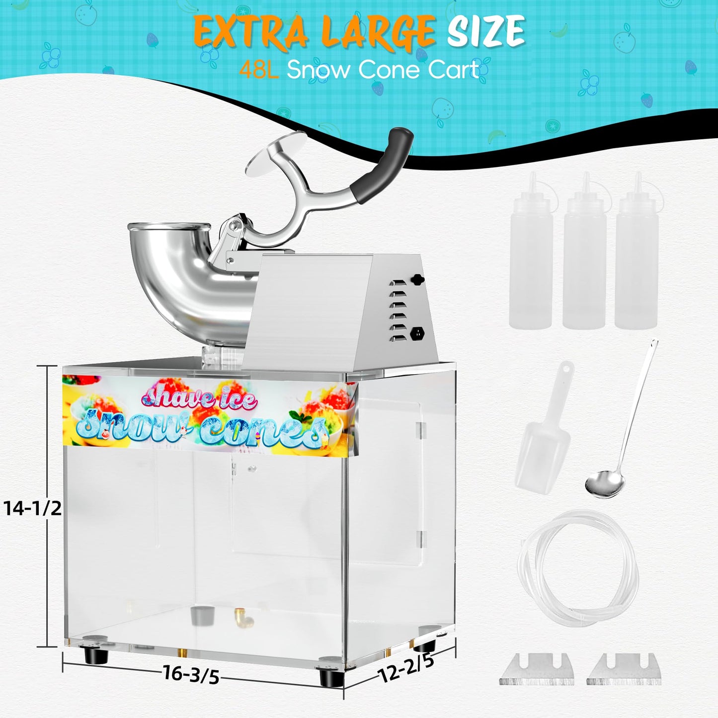 RUDCXDY 48L Snow Cone Machine, 500LB/H Commercial Shaved Ice Machine for Snow Cones, 300W Electric Fluffy Snow Cone Maker for Party, Suitable for Party Activities, Family Gatherings, Sale